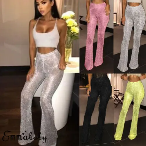 

Sexy Women Ladies Casual High Waist Stretch Bell Bottoms Flared Long Pants Hip Hop Clubwear Party Trousers Festival Streetwear