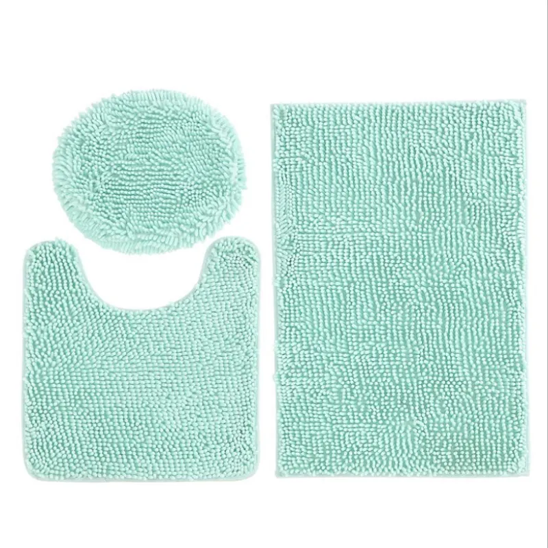 Трехсекционный Противоскользящий коврик для ванной комнаты, коврик для унитаза, абсорбирующий коврик из синели, длинный u-образный круглый - Цвет: Зеленый