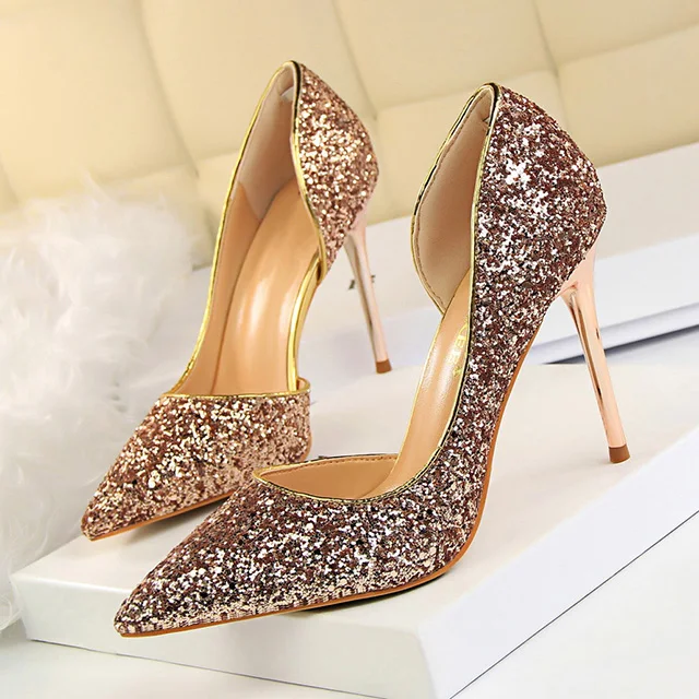 Туфли bigtree; женские туфли-лодочки; пикантные блестящие свадебные туфли на высоком каблуке; Модные женские вечерние туфли на очень высоком каблуке-шпильке; женская обувь - Цвет: 868-8champagne