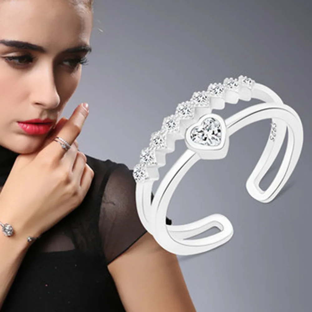 1 pcs crystal heart love shape ring for women gift silver plated
