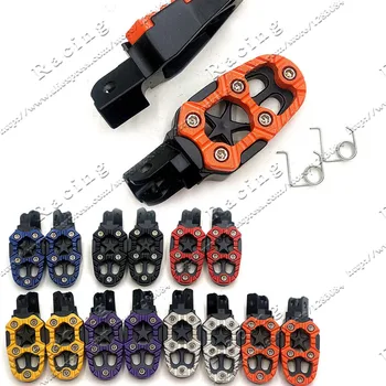 1 Pair Universal 8mm Metal Motorcycle Foot Pegs Pedals Footrests with Spring for dirt Pit Bike