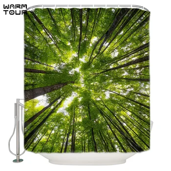 

WARMTOUR Shower Curtain Green Tree Forest Waterproof Shower Curtain Bathroom Decor