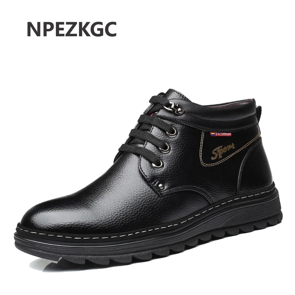 

NPEZKGC New Quality Men Winter Boots Snow Boots for Men Genuine Leather Wool Inside Warm with Fur&Plush Men Shoes SIZE 38-44