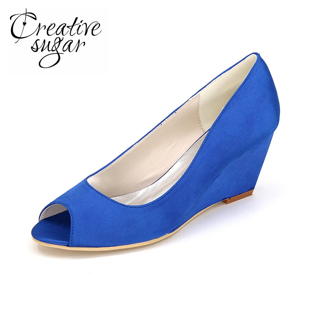 blue satin wedges