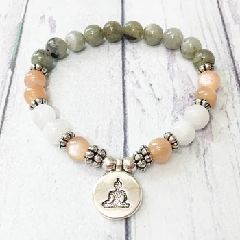 

MG0508 Fashion Women`s Buddha Bracelet Yoga Balance Healing Bracelet Sun stone Moonstone Labradorite Bracelet Gem Stone Gift