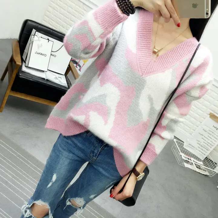 Col Tricot Nouvelle Hiver Tendance 00023 Porter Pull En De orange Camouflage rose Automne Femmes Manteau V Blazer 2018 Noir xIgOw85n0n