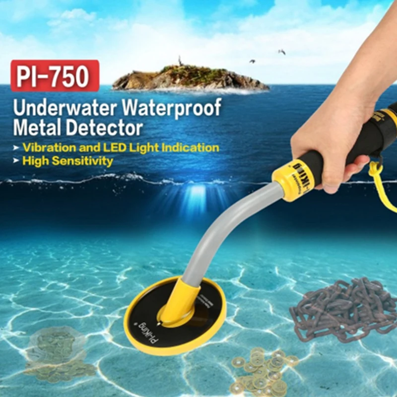

PI-750 Handheld Pulse Induction Underwater Waterproof Metal Detector Gold Coin Treasure Search Vibration Light Alarm Newest
