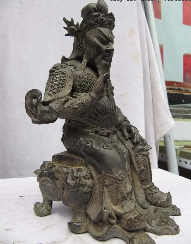 

9 Chinese Pure Bronze Copper literary Sit Guan Gong Guan Yu warrior God Statue