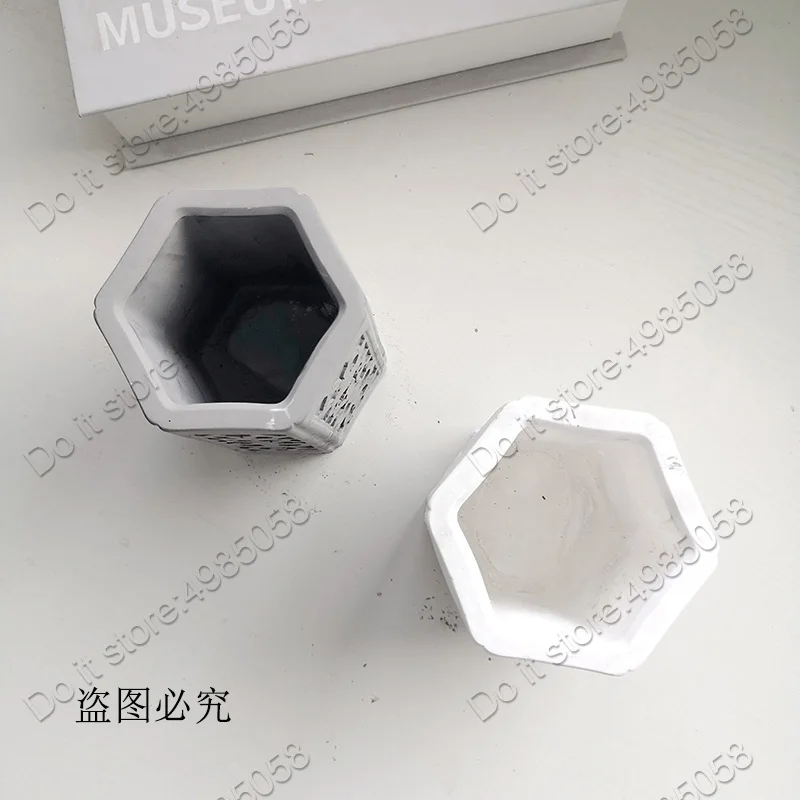Декоративный узор ручка контейнер держатель штукатурки формы суккулент цветочный горшок шестигранный бетон силиконовая форма для цемента глина плесень
