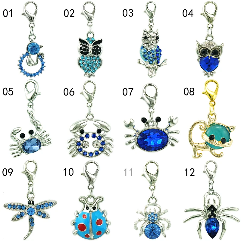 JINGLANG микс распродажа модный плавающий кулон Синие стразы животное застежка