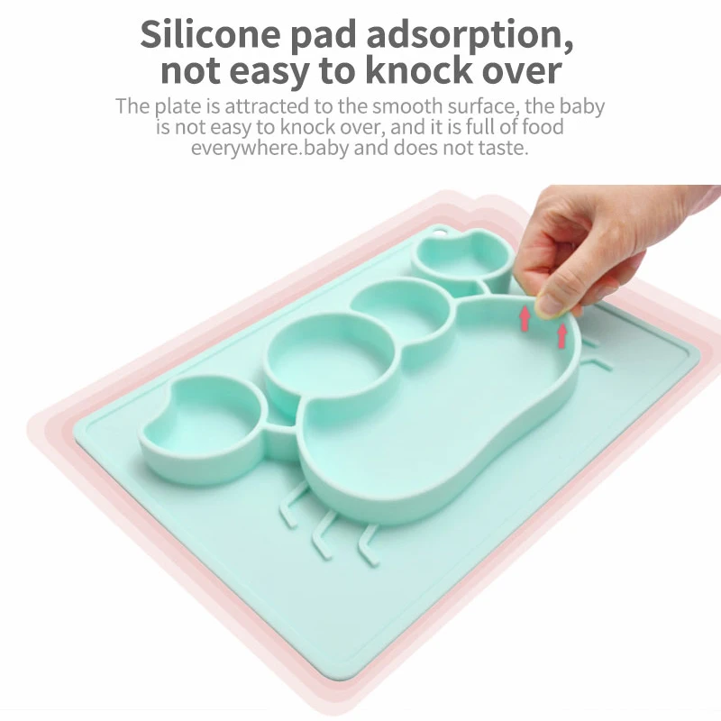 Safe Silicone Dining Plate Children Cartoon Tableware Baby Dinner Plate Kids Training Bowl for kids Suction Toddle Feeding Dishe