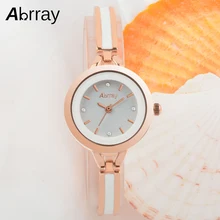 Abrray Small Round Dial Women Watches Stainless Steel Mix White Ceramic Band Quartz Ladies Watch Casual Female Wrist Watches