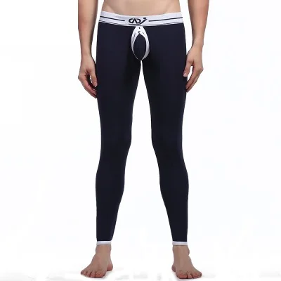 navy blue WangJiang, мужское длинное нижнее белье, сексуальные кальсоны, мужские, открытая передняя часть, термо, под брюки, открытая спина, гей, колготки, штаны, термо, зимние - Цвет: navy blue