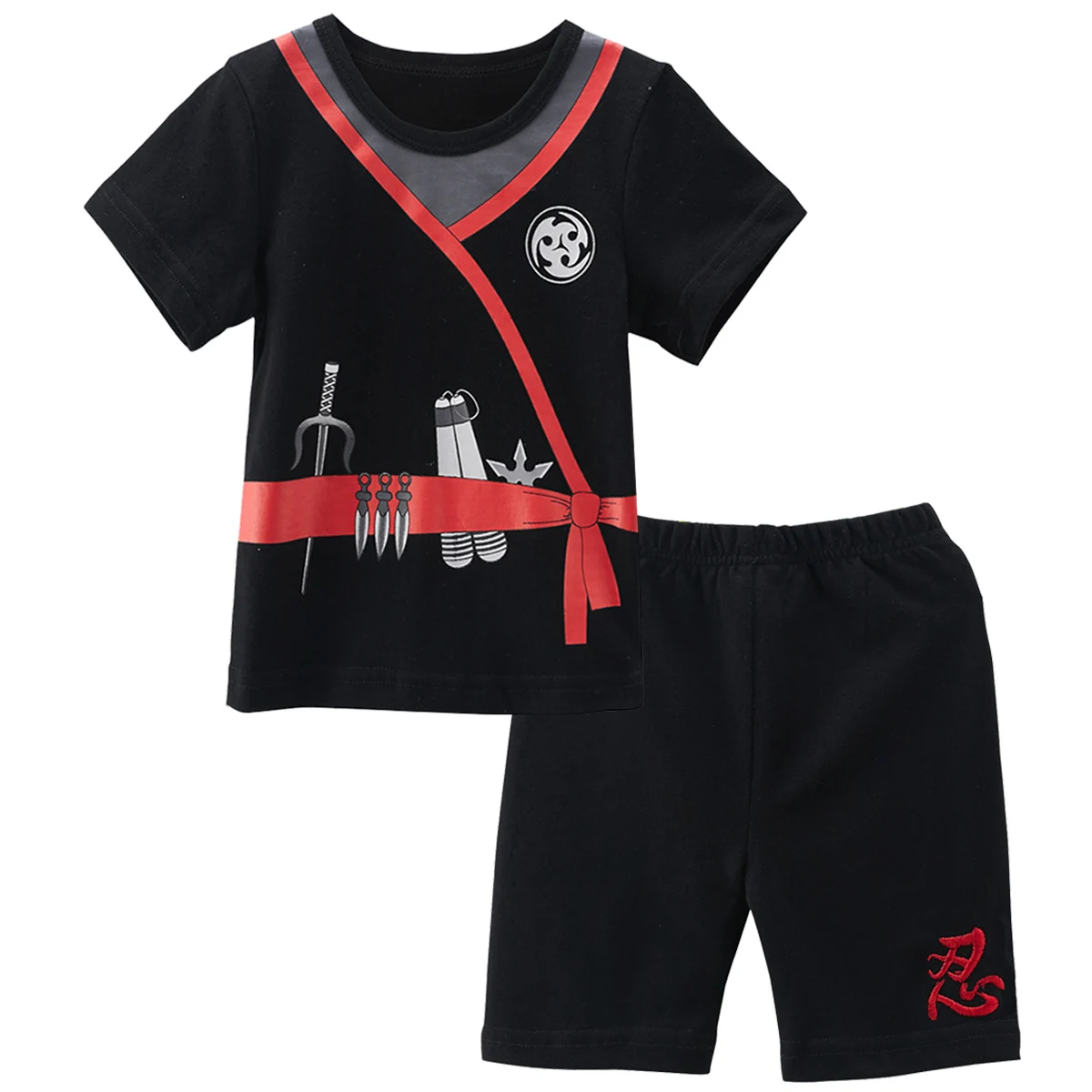 Комплект из 3 предметов, костюм с короткими рукавами для маленьких мальчиков Костюм Пилота для малышей, топы и штаны праздничная одежда с шапочкой для костюмированной вечеринки в ковбойском и пиратском стиле - Цвет: Ninja