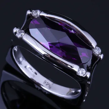 

Charming Oval Purple Cubic Zirconia White CZ Silver Plated Ring V0661