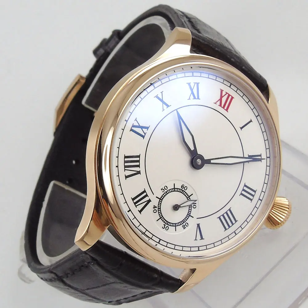 

Valentines 44mm Parnis White Dial Rose Golden Plated Case Roman numbers Luxury Brand 6498 Hand Winding movement men's Watch