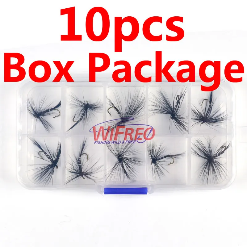 10pcs in box Wifreo 10 шт.#10 черная Зебра Москитная муха для ловли форели сухие мухи для ловли Нахлыстом Приманки - Цвет: 10pcs in box
