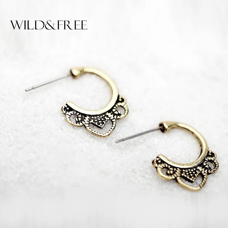 

Women Minimalist Alloy Hollow Flower Stud Earrings Vintage Antique Bronze Europe Retro Stud Earrings Jewelry for Women