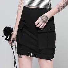 Уличная одежда Харадзюку готическая юбка-карго для женщин классные карманы Пряжка Панк хипстер летняя Высокая талия черные школьные повседневные короткие юбки