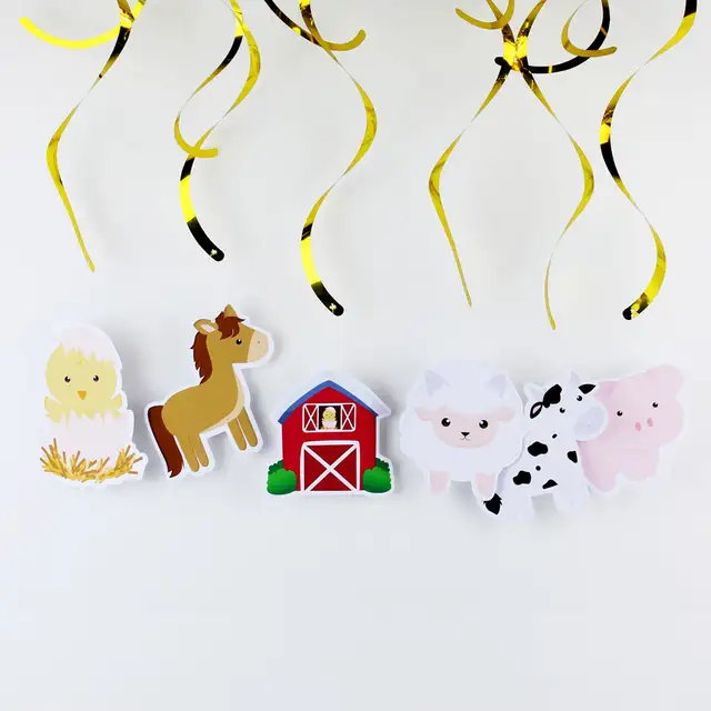 Farm Animal Ceiling Hanging Swirl Decorations Animals Cutout Party