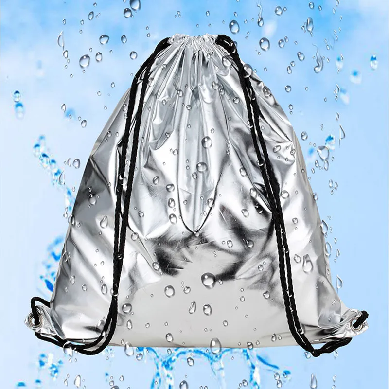 XZJJA الذهب الفضة أشتات حقيبة التخزين الصالة الرياضية الرباط على ظهره أحذية السفر الملابس المنظم الحقيبة حقيبة شاطئ مضادة للماء