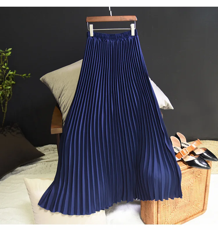 Azterumi Весна Новая женская элегантная длинная юбка с высокой талией плиссированные юбки длиной до щиколотки черная абрикосовая темно-синяя белая пляжная юбка