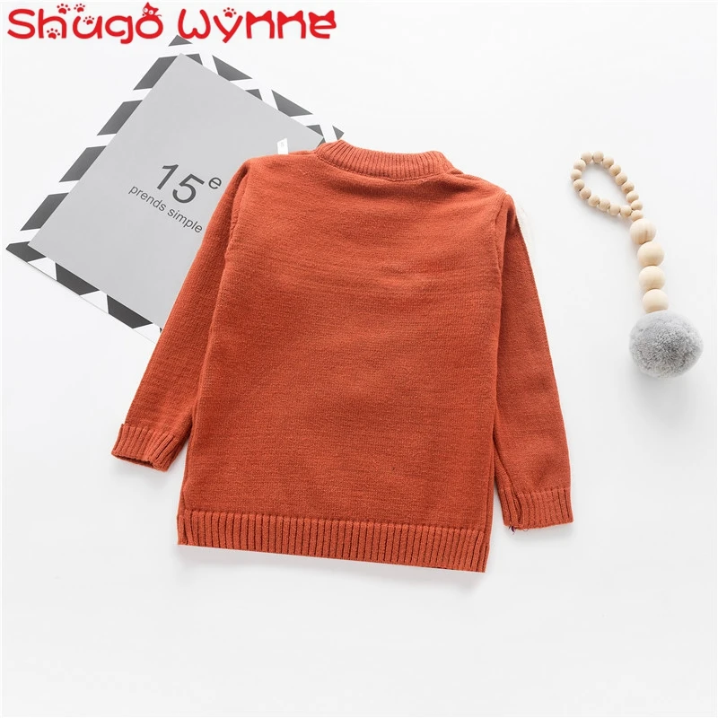 Autumn Winter Baby Boys Long Sleeve Cartoon Bear Bow O Neck Casual Knitwear Sweaters Kids Casual Pullover Outerwear