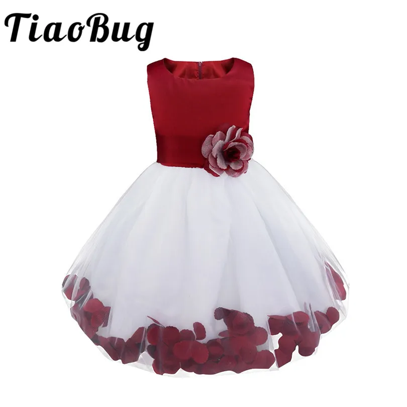 

TiaoBug Brand New Flower Petals Dresses Girls Bridesmaid Elegant Dresses Princess Girls Pageant Prom Gown First Communion Dress