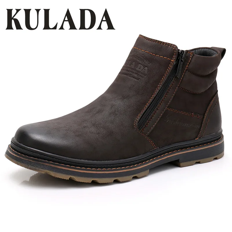 $26.94 Kulada Winter Boots Men Snow Ankle Boots High Quality Handmade Outdoor Working Boots Vintage Style