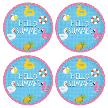 

9inch 24pcs Hello Summer Paper Plates Cartoon Swimming Pool Disposable Tableware Sets Summer Clubs Party Decorations Supplies