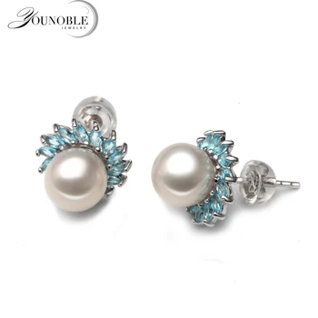 

Real 925 Sterling Silver Earring For Women,round Real Natural Freshwater Pearl Earring Girl Birthday Gift