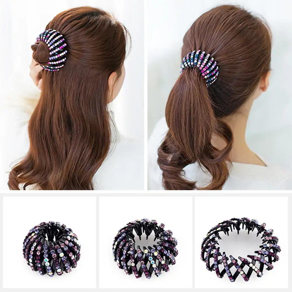 Bird Nest Rhinestone Expanding Tail Hair Bun Holder Grip Claw Hair