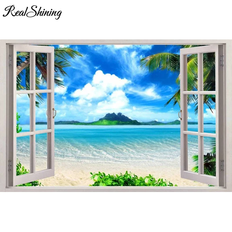 

Sea Beach Window Outside Diamond Painting,paint by diamonds mosaic landscape Diamant Embroidery 5D DIY Full Square Round FS5072