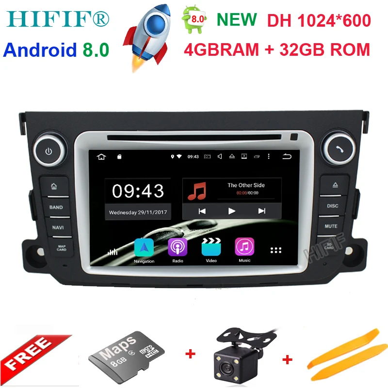 1024*600 7 inch For Mercedes Benz Smart Fortwo Android 8.0 Octa Core 4GB RAM 32GB ROM Radio Car DVD Player GPS Navigation System