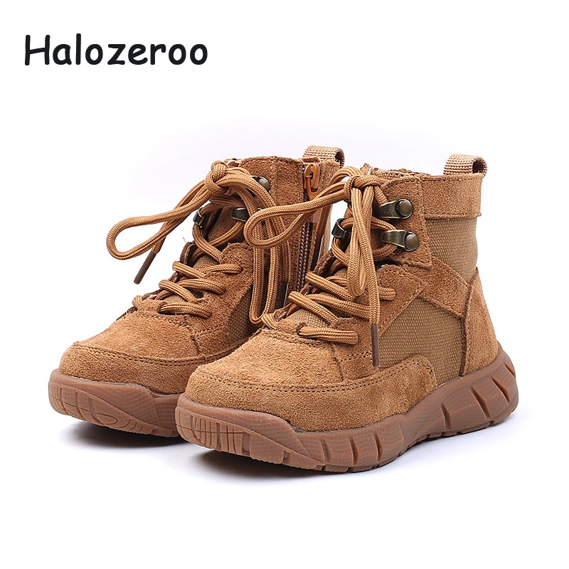 

Halozeroo Winter Children Warm Ankle Boots Boy Soft Martin Boots Kid Genuine Leather Khaki Shoes Baby Girl Brand Fashion Boots