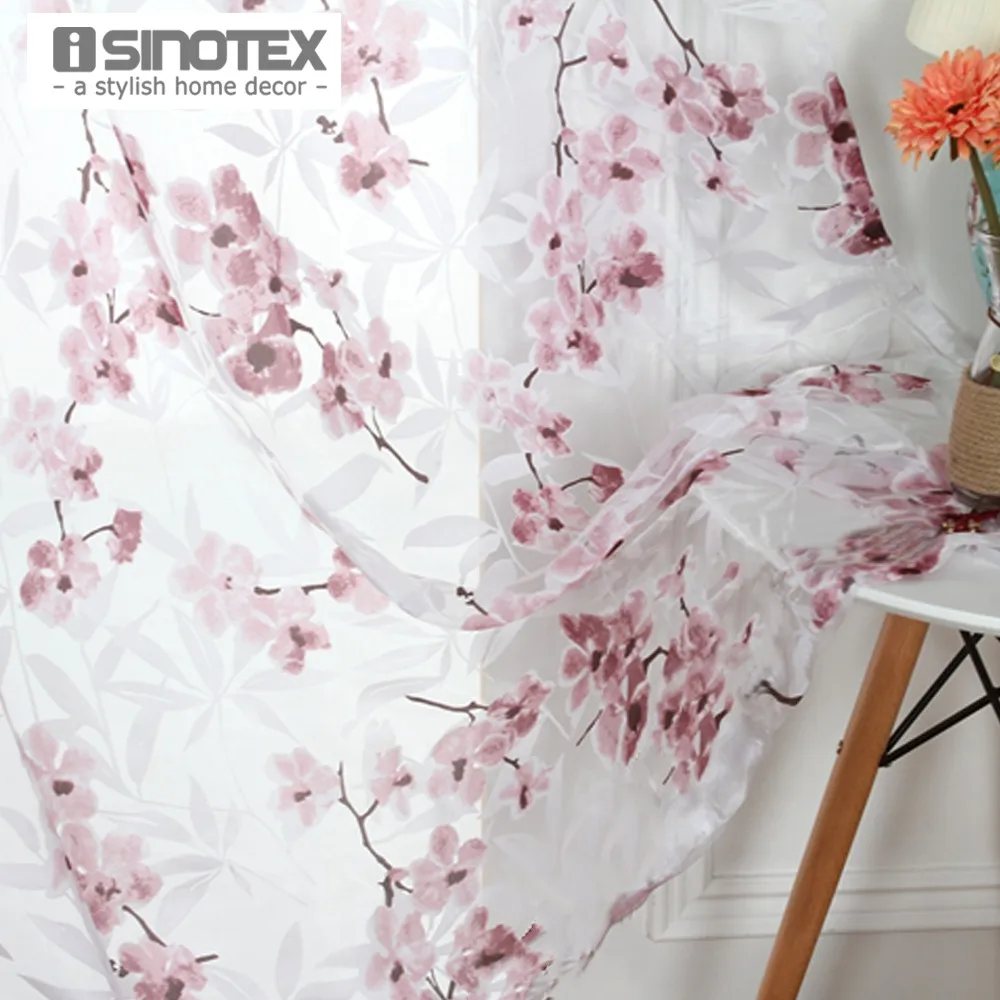 

iSINOTEX Window Curtain Flower Printed Transparent Sheer Screening Living Room Tulle Voile Fabric 1PCS/Lot