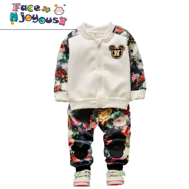 

Baby Clothing Sets Toldder Baby Girls Clothes Long Sleeve Zipper Jacket Caot + Flower Pants 2pcs Sports Suits Children Clothing