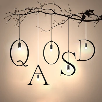 

Modern letter led pendant lights creative bedroom kids room bar, led vintage pendant lamp industrial iron lighting fixtures E27