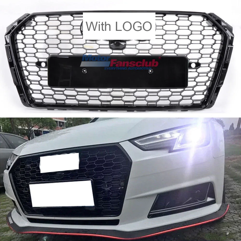 

Car Racing Grille For Audi A4 B9 Grill 2016-2017 RS4 Style Emblem Black Radiator Chrome Emblem Bumper Modify Part Mesh Honeycomb