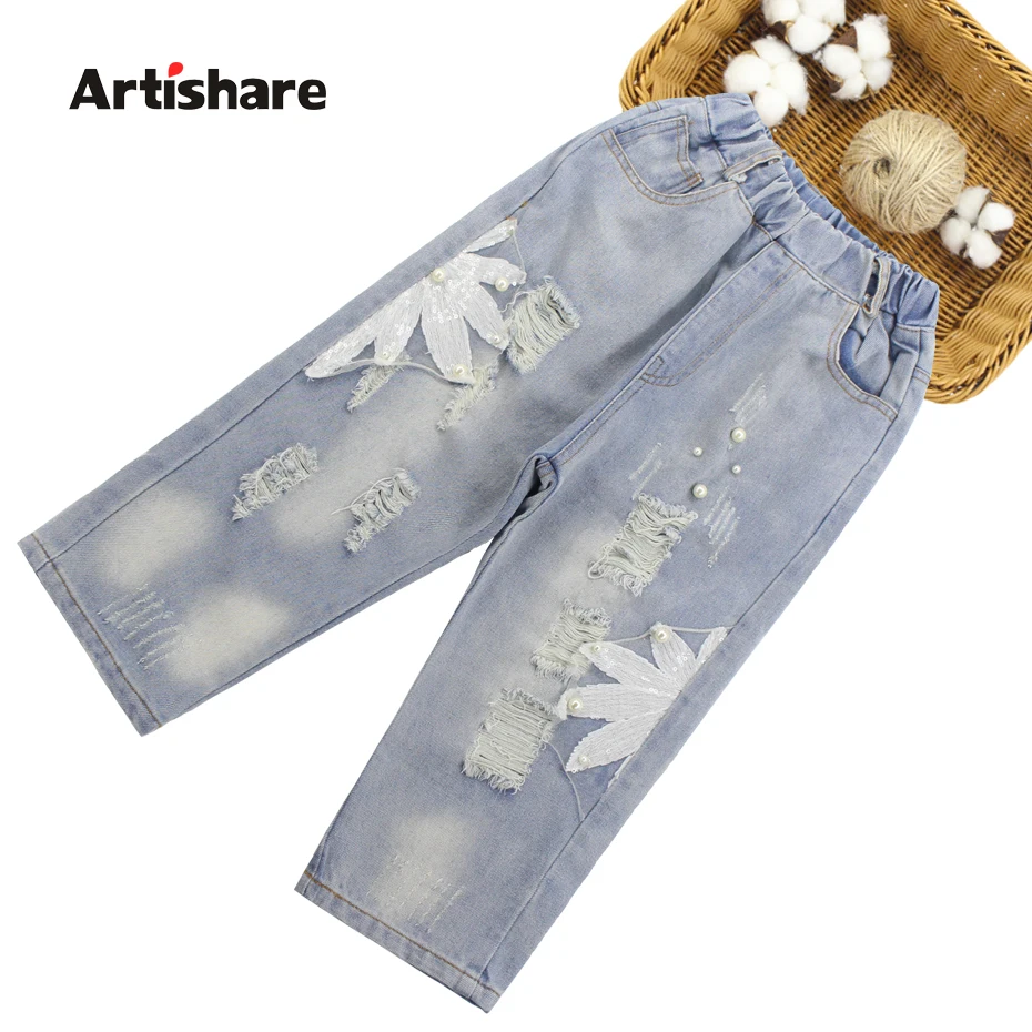 

Girls Jeans Summer Denim Pants Jeans Girls With Holes Casual Straight Jeans Kids Teenage Clothes Girls 6 8 10 12 13 14 Year