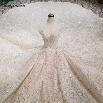 

HTL001 Luxury shiny wedding dresses crystal cap sleeve illusion o-neck handmade wedding gown open keyback vestido de casamento