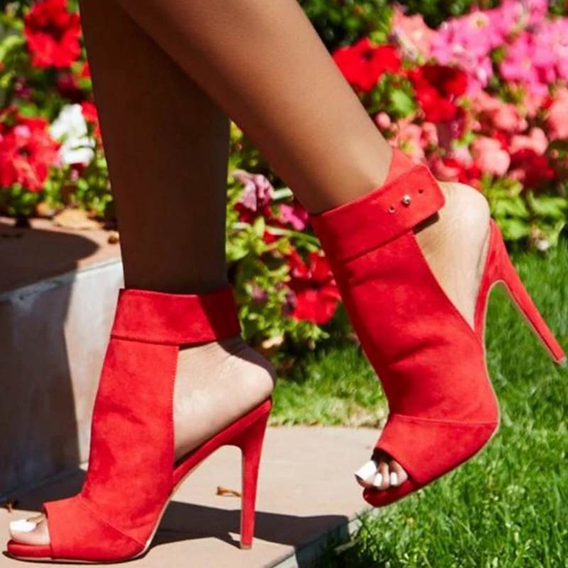 

2019 Women Summer Fetish 11.5cm High Heels Luxury Open Toe Boots Sandals Lady Red Pumps Female Strap Slingback Wedding Shoes