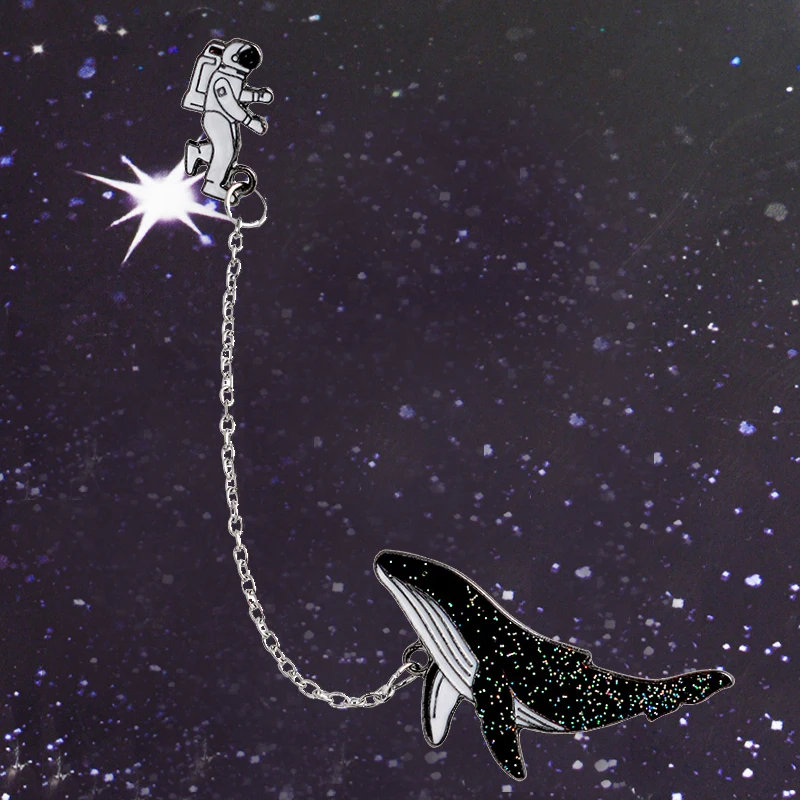 

Wholesale Gift Astronaut and whales Cartoon brooches Pins Fish Lapel pins Badges Women fashion jewelry Pins With Chain