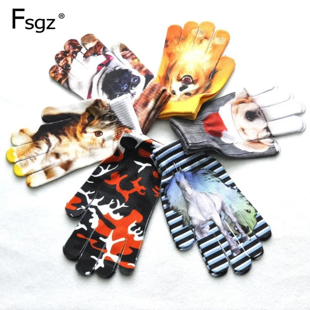 

2019 Adult Warm Gloves Good Quality Knitted Funny 3D Print Animal Imagine Patterns Glove For Men And Women Casual 5 Fingers Type