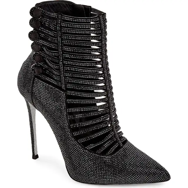black booties with silver heel