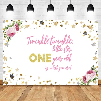 

Twinkle Twinkle Little Stars Backdrop One Years Old Background Watercolor Flower Children Party Background Decorate Backdrops