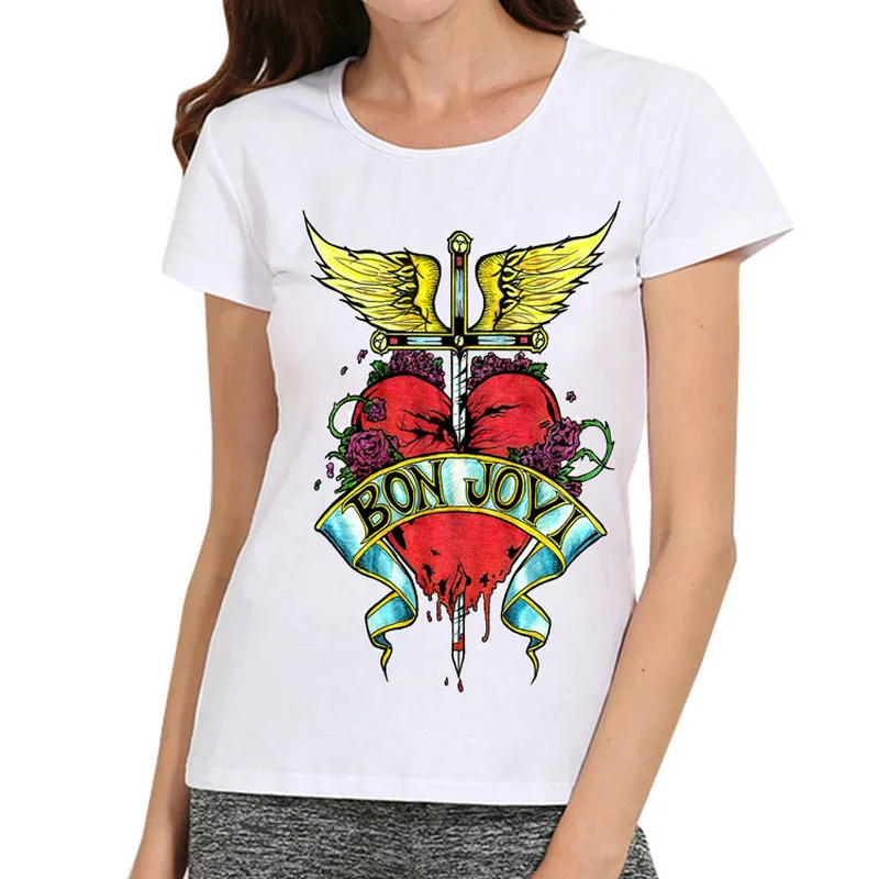 

Short Sleeve T-shirt Womens 2019 New luxuyr designer bat wing graphic Bon Jovi Logo Music Star