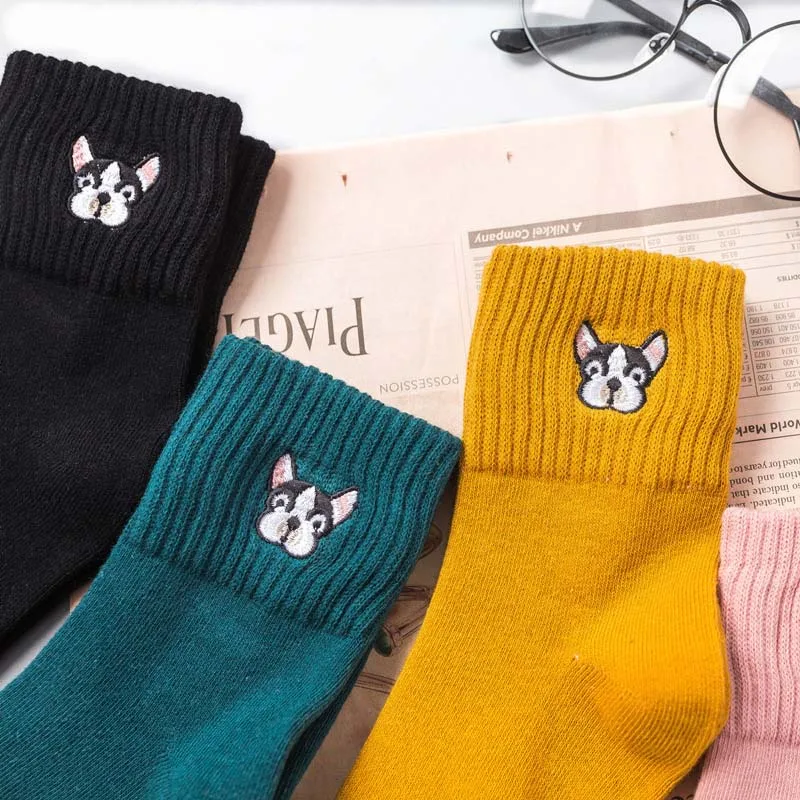 

Spring summer socks for women cotton sock harajuku cartoon dog embroidery cute socks female casual sox ladies meias mujer 2019