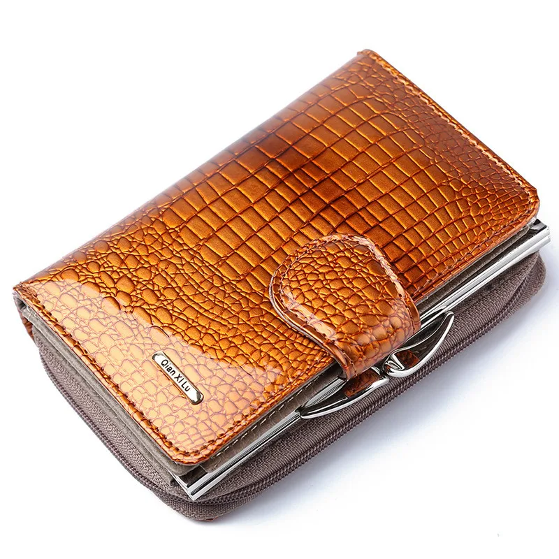 

Fashion Real Patent Leather Women Short Wallets Small Wallet Coin Pocket Credit Card Wallet Female Purses Money Clip Gold color