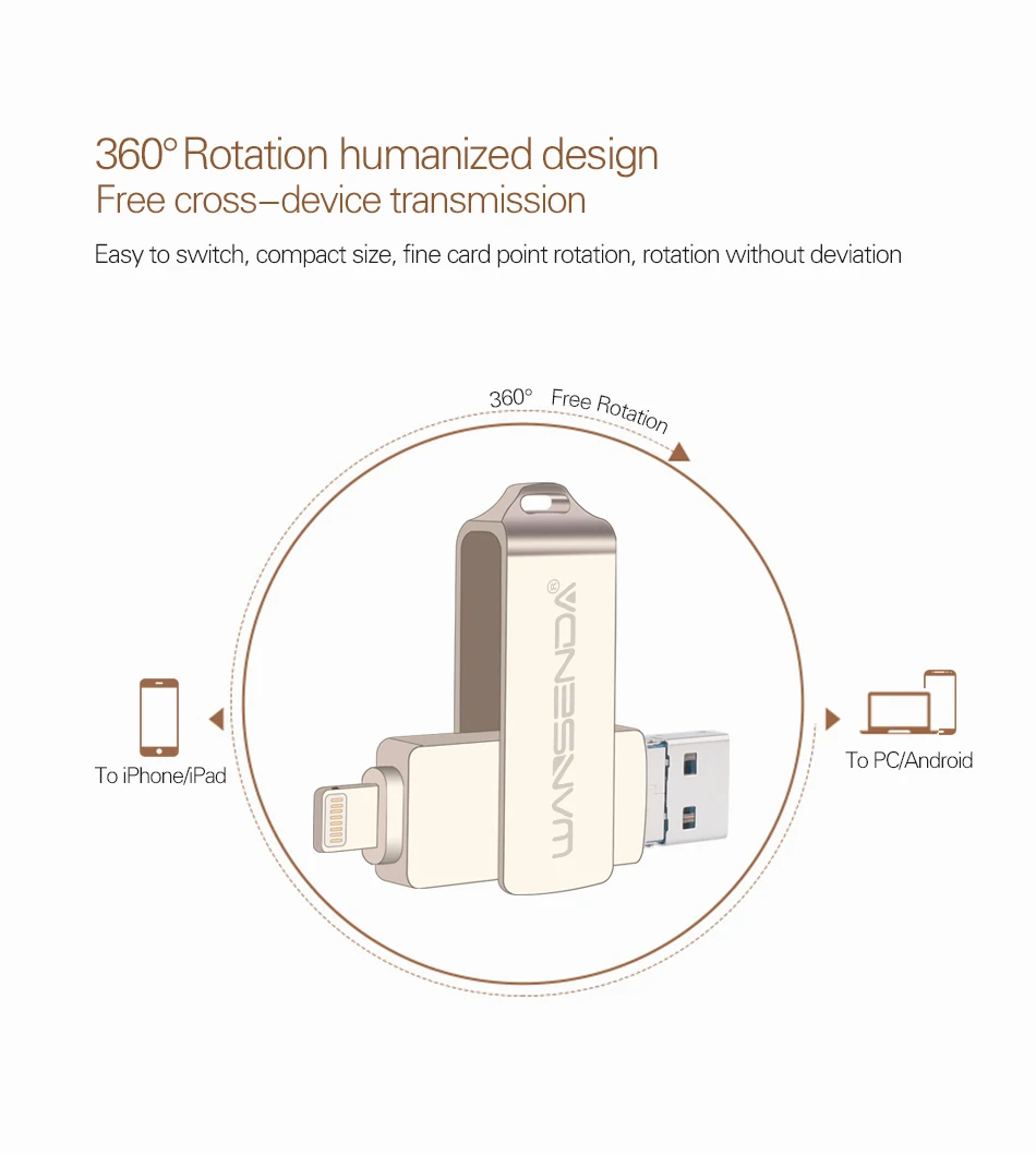 WANSENDA 3 в 1 OTG USB флэш-накопитель для Android/iOS/PC USB 3,0 Флешка 8 ГБ 16 ГБ 32 ГБ 64 Гб карта памяти, Флеш накопитель